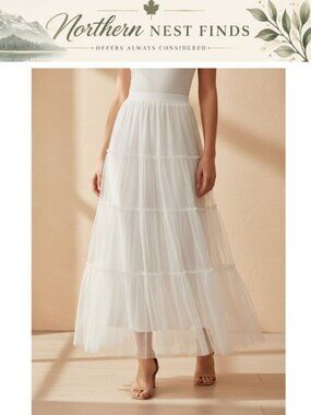 Tulle Maxi Skirt High Waisted Elastic A-Line Tiered Flowy Long Skirt